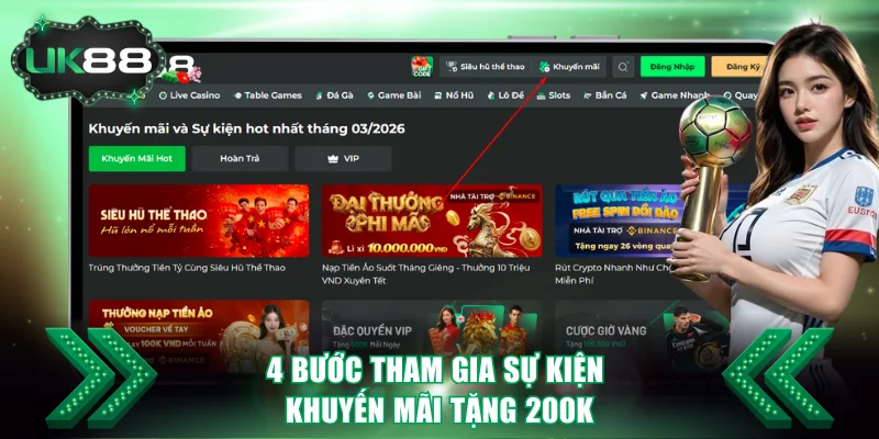 Khuyến Mãi Tặng 200K - Sự Kiện Độc Quyền Chỉ Có Tại UK88 4 4 bước nhận khuyến mãi 200K siêu hời cho VIP